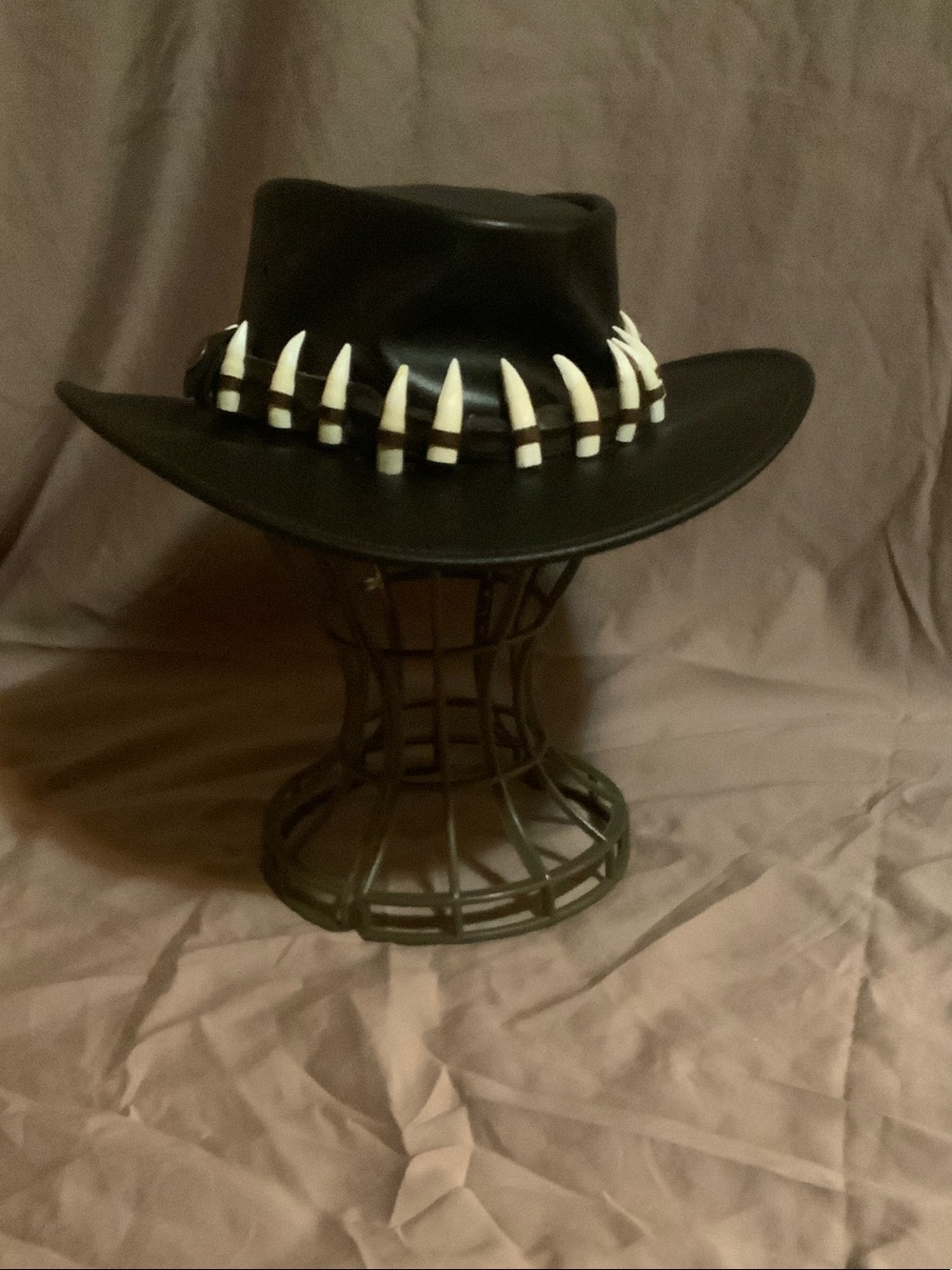 Black Leather Cowboy Hat with White Tooth Band